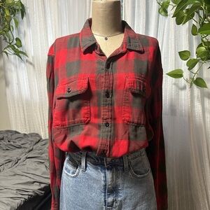 American Eagle Outfitters Red and Gray Flannel Shirt